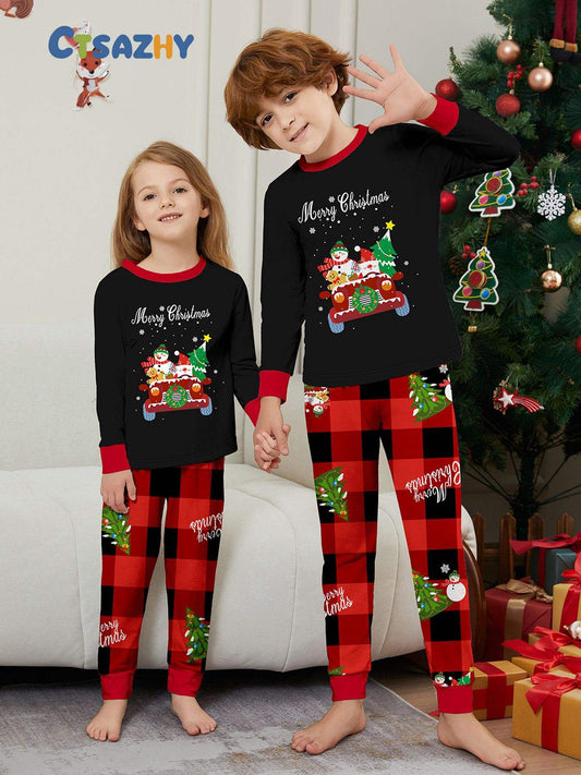2024 New Design Christmas Clothes Set Winter Parent-Child Home Clothing Long-Sleeve Xmas Cartoon Pajamas Wholesale