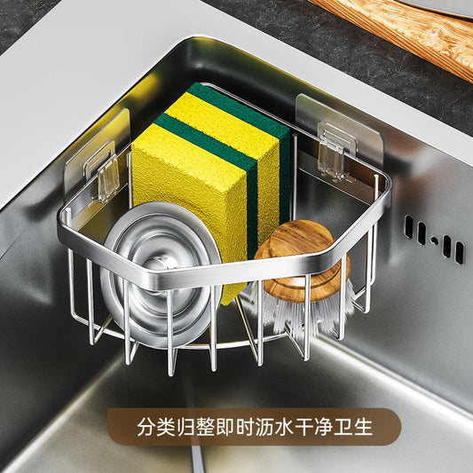 Stainless Steel Corner Sponge Storage Basket Non-Perforated Triangular Drain Rack for Kitchen or Bathroom
