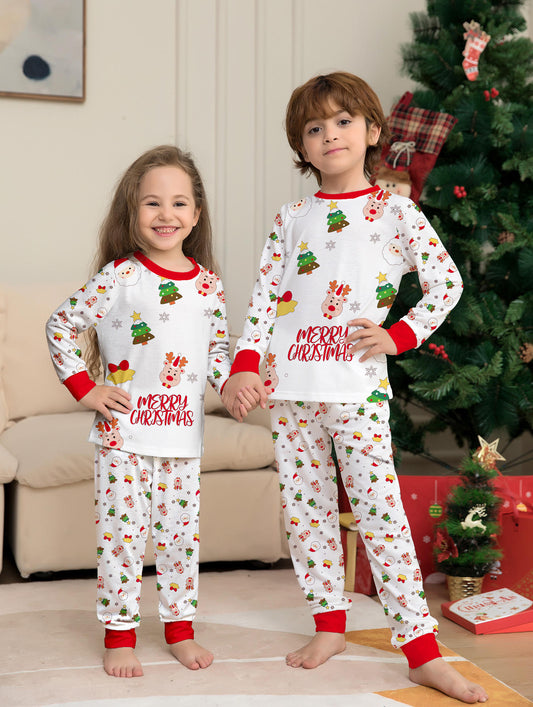 New Polyester Parent-child Home Dress Kid Bady Sleepwear Santa Cartoon Allover Print Family Pet Christmas Pajamas Outfit