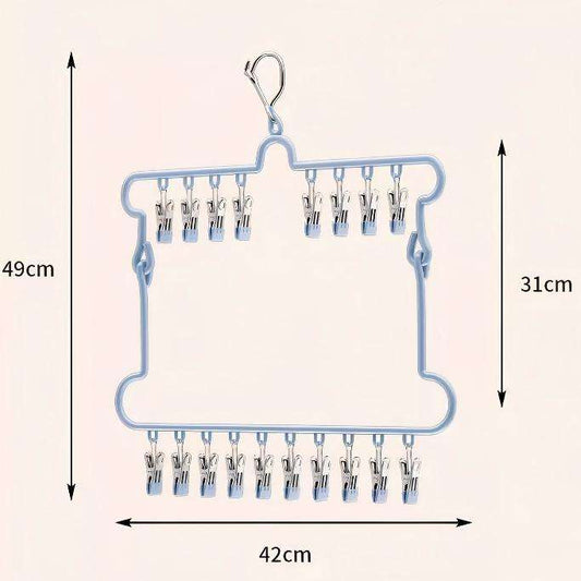 Windproof Clothes Drying Rack Stainless Steel Metal Hanger Sock 18 Clips for Space Saving PVC Coated Hanger