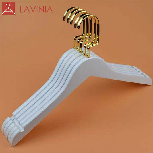 Lavinia Wholesale Factory Sale Custom Logo White Wood Hanger Clothes Hanger With Silver Gold Hook Wooden Hangers
