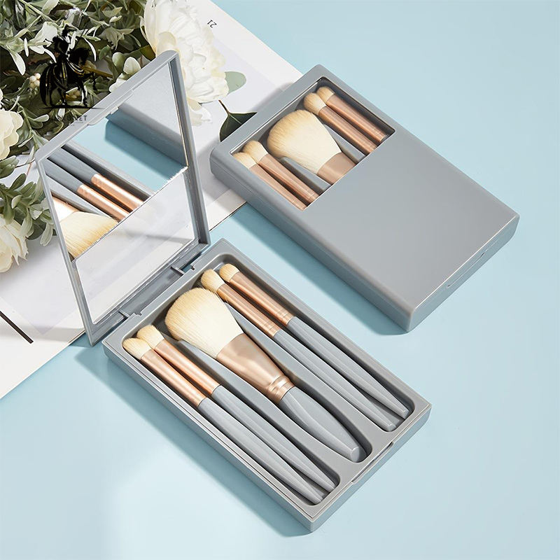 5PCS Travel Makeup Brush Set Soft Synthetic Hair with Mirror