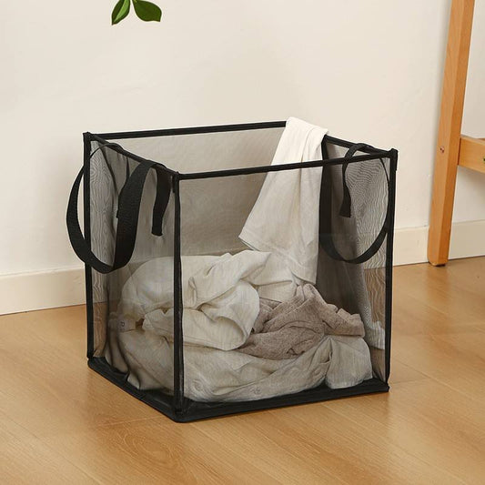 New Double-layer Dirty Mesh Clothes Storage Basket Portable and Foldable Square Large Clear View Clothes Basket Laundry Basket