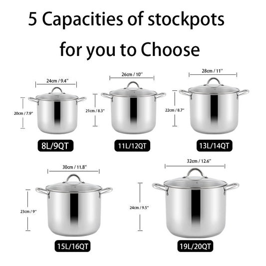 Wholesale Cooking Pot Heavy Weight Solid Triple-Layer Base Stainless Steel Casserole Soup Pot Stock Pots with Handle Glass Lid