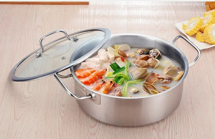 New High Quality Double Bottom Cookware 304 Stainless Steel Hot Pot Thickened Soup Pot With Glass Lid