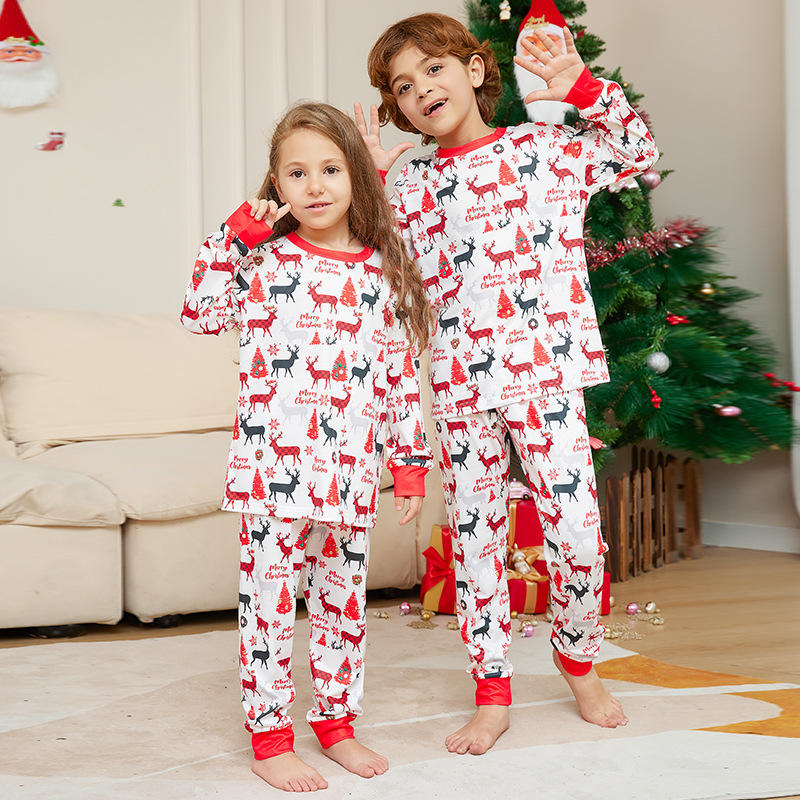 Christmas Cotton Breathable Soft Family Christmas Pattern Pajamas Party Set Adults Kids 2 Piece Sleepwear Pajamas Print