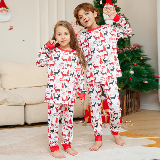 Christmas Cotton Breathable Soft Family Christmas Pattern Pajamas Party Set Adults Kids 2 Piece Sleepwear Pajamas Print