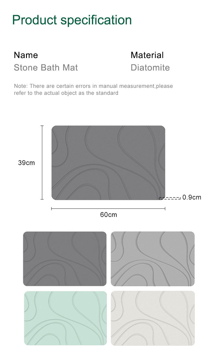 Diatomite Stone Bath Mat Quick Dry Super Absorbent Diatomaceous Earth Mat Anti-Slip and Natural for Bathroom Floor Easy to Clean
