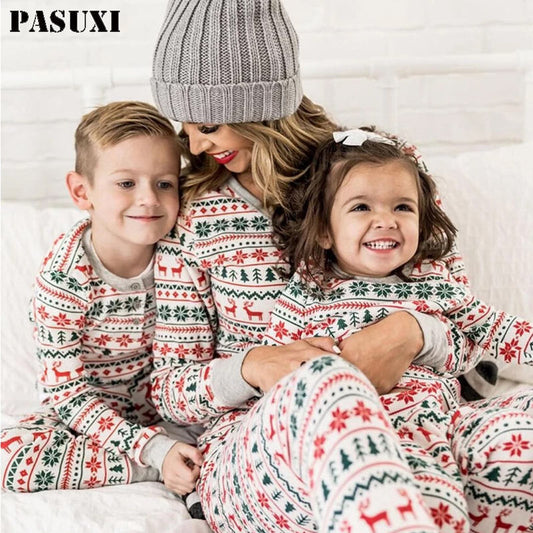 PASUXI Family Christmas Pajamas Set Fashion Print Father Mother Kids Family Matching Clothes Outfits Family Sleepwear