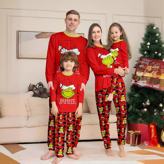 Christmas Autumn Winter Custom Parent-Child Clothes Set Long Sleeve Elk Christmas Cartoon Home Wear Pajamas 2 Pcs Set