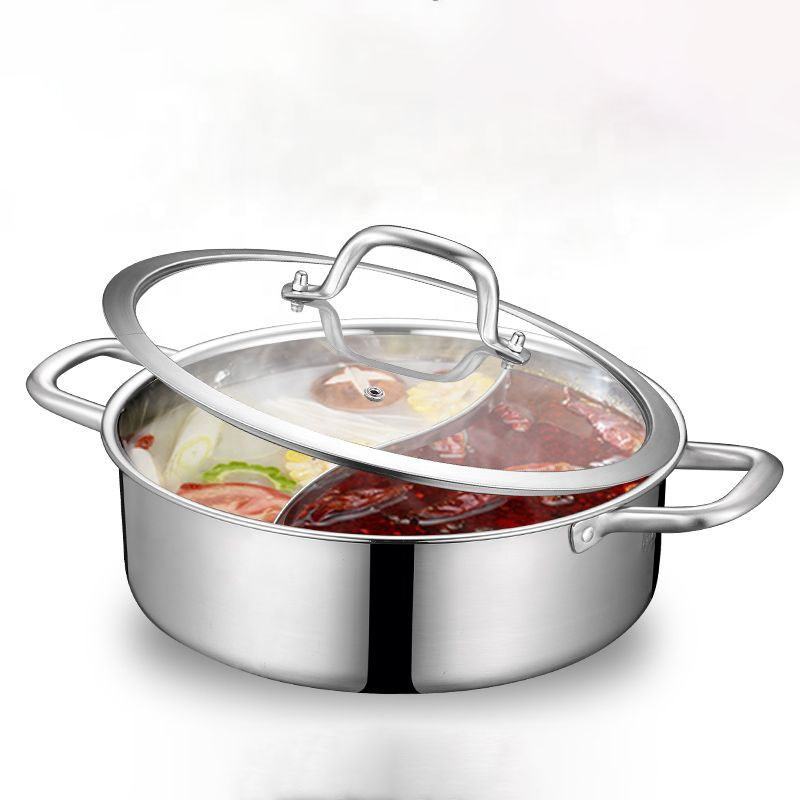 New High Quality Double Bottom Cookware 304 Stainless Steel Hot Pot Thickened Soup Pot With Glass Lid