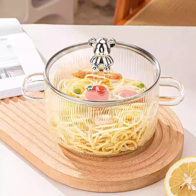 Hot-sales High-quality Customization Borosilicate Amber Glass Pot with Handle and Lid Made All Glass Pot