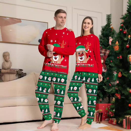 Family Clothing Set 2024 the New Cartoon Letter Christmas Printing Christmas Parent-child Outfit a Parent-child Outfit Pajamas