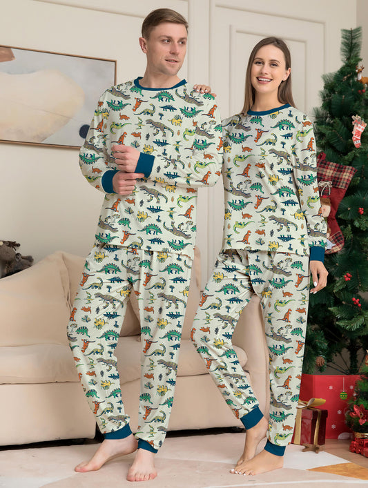 Hot Sell New European and American Animal Dinosaur Set Autumn Christmas Parent Child Clothing Printed Home Clothing Pajama Set