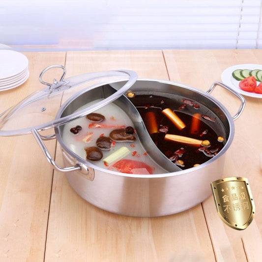 New High Quality Double Bottom Cookware 304 Stainless Steel Hot Pot Thickened Soup Pot With Glass Lid