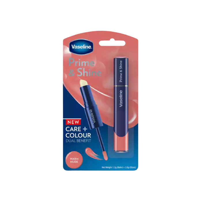 Vaseline Prime & Shine 2 In 1 Lip Balm & Coloured Gloss Warm Nude