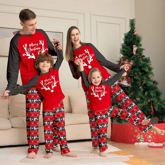 Christmas Autumn Winter Custom Parent-Child Clothes Set Long Sleeve Elk Christmas Cartoon Home Wear Pajamas 2 Pcs Set