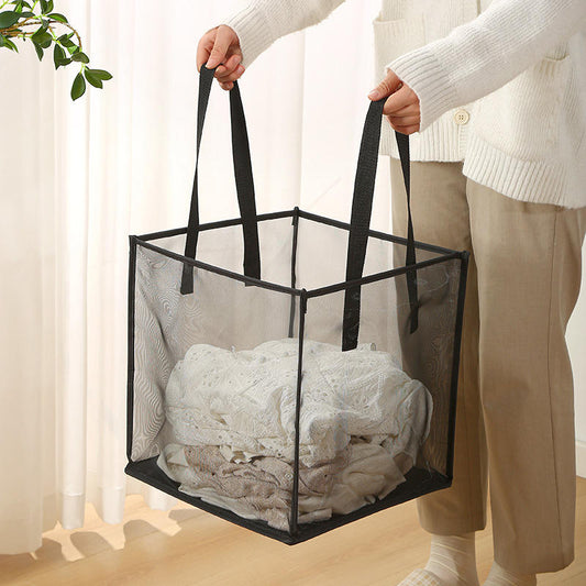 New Double-layer Dirty Mesh Clothes Storage Basket Portable and Foldable Square Large Clear View Clothes Basket Laundry Basket