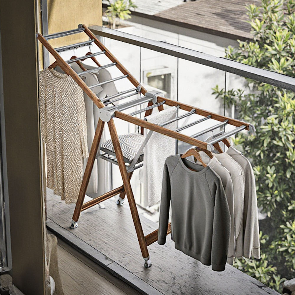 Simple Portable Rolling Foldable Black Cloth Rack Luxury Collapsible Aluminum Folding Butterfly Clothes Drying Rack for Hanging