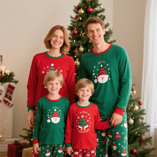 HUOYOUNG Custom Modal Bamboo Family Matching Christmas Pajamas Sleepwear Sets 2 Piece Print Pattern PJ Set Loungewear PJ Set