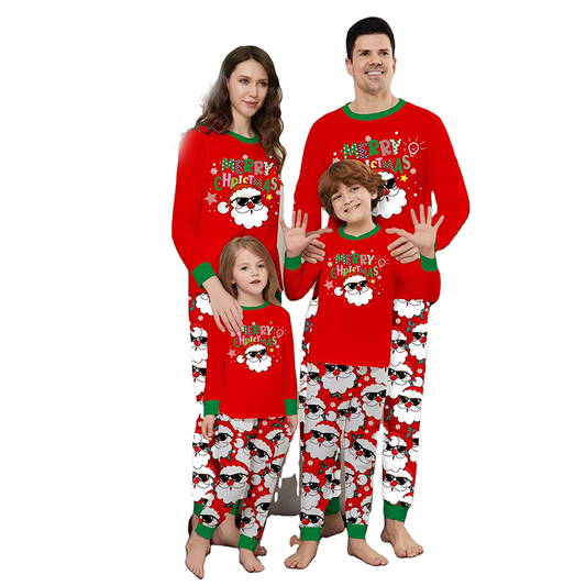 Winter Parent-Child Clothing Long Sleeve Christmas Printing Pajamas Home Wear Cartoon Santa Claus Clothes Set