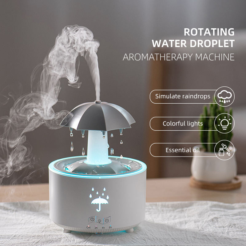 Room Umbrella Shape Aromatherapy Humidifiers 300ml Ultrasonic Rotating Water Rain Drop Aroma Diffuser With Remote