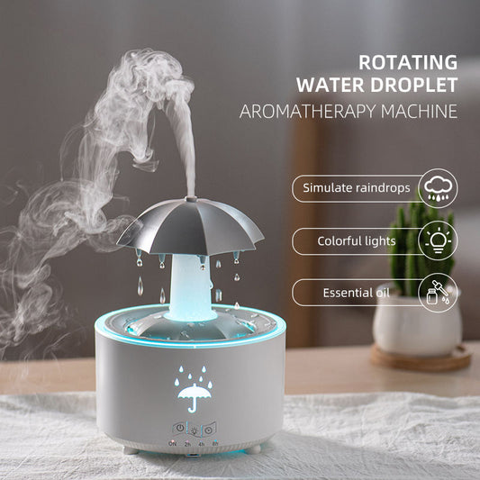 Room Umbrella Shape Aromatherapy Humidifiers 300ml Ultrasonic Rotating Water Rain Drop Aroma Diffuser With Remote