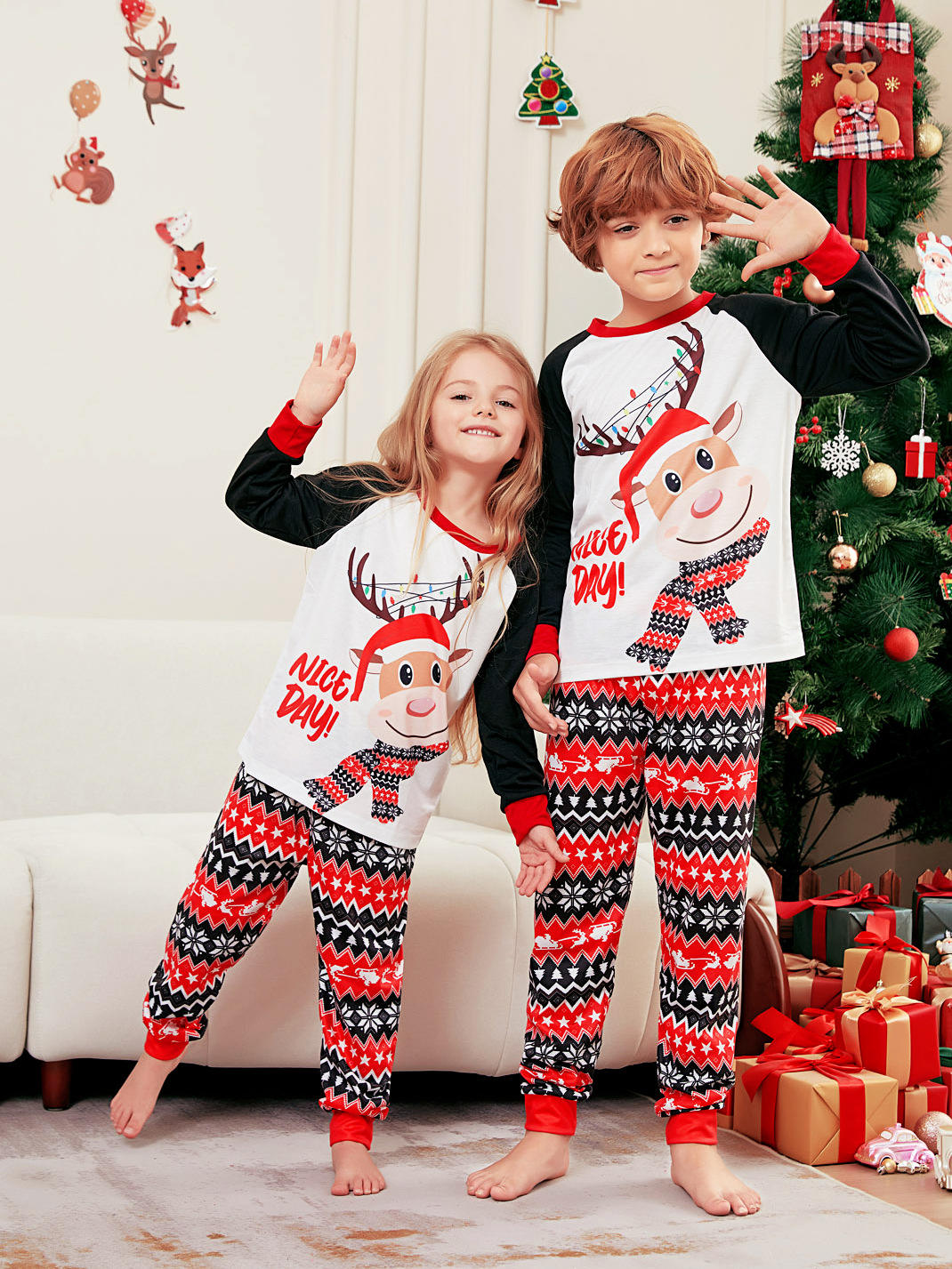 Wholesale Cheap Price Winter New Arrival Parent-child Home Clothes Christmas Printed Women's Pajamas Set Soft Homewear