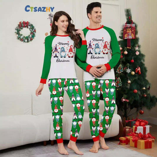New Christmas Dress Pajamas Long Sleeve Family Parent-child Set Homewear Santa Claus Printed Green Women Digital Printing