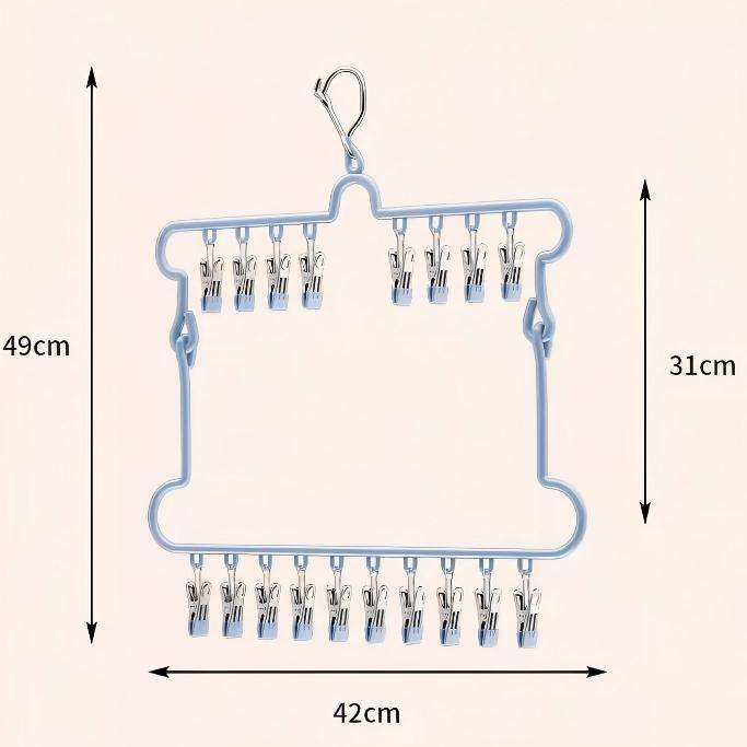 Windproof Clothes Drying Rack Stainless Steel Metal Hanger Sock 18 Clips for Space Saving PVC Coated Hanger