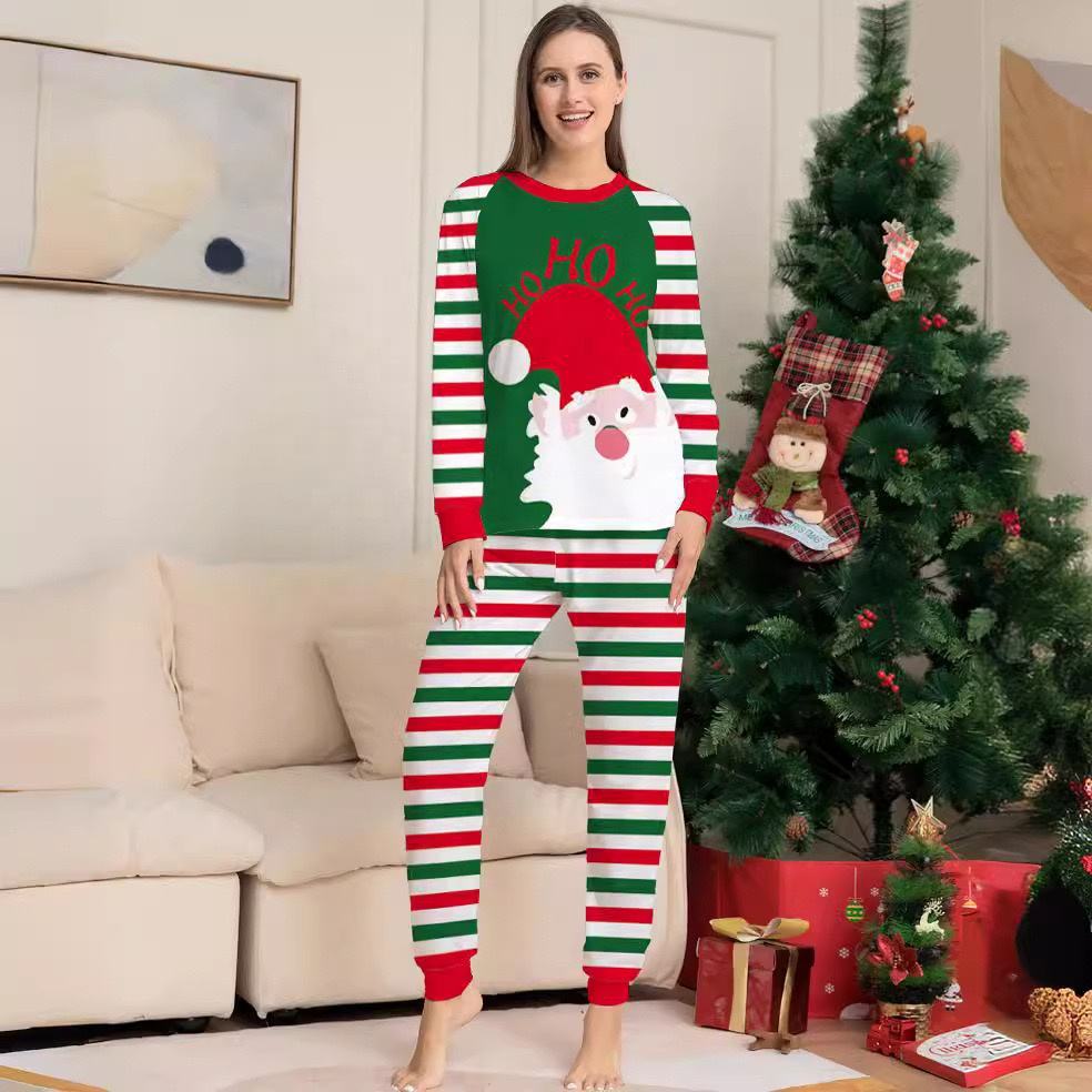 2024 Newest Santa Print Parent and Child Matching Pyjamas Set Long Sleeves Family Christmas Loungewear