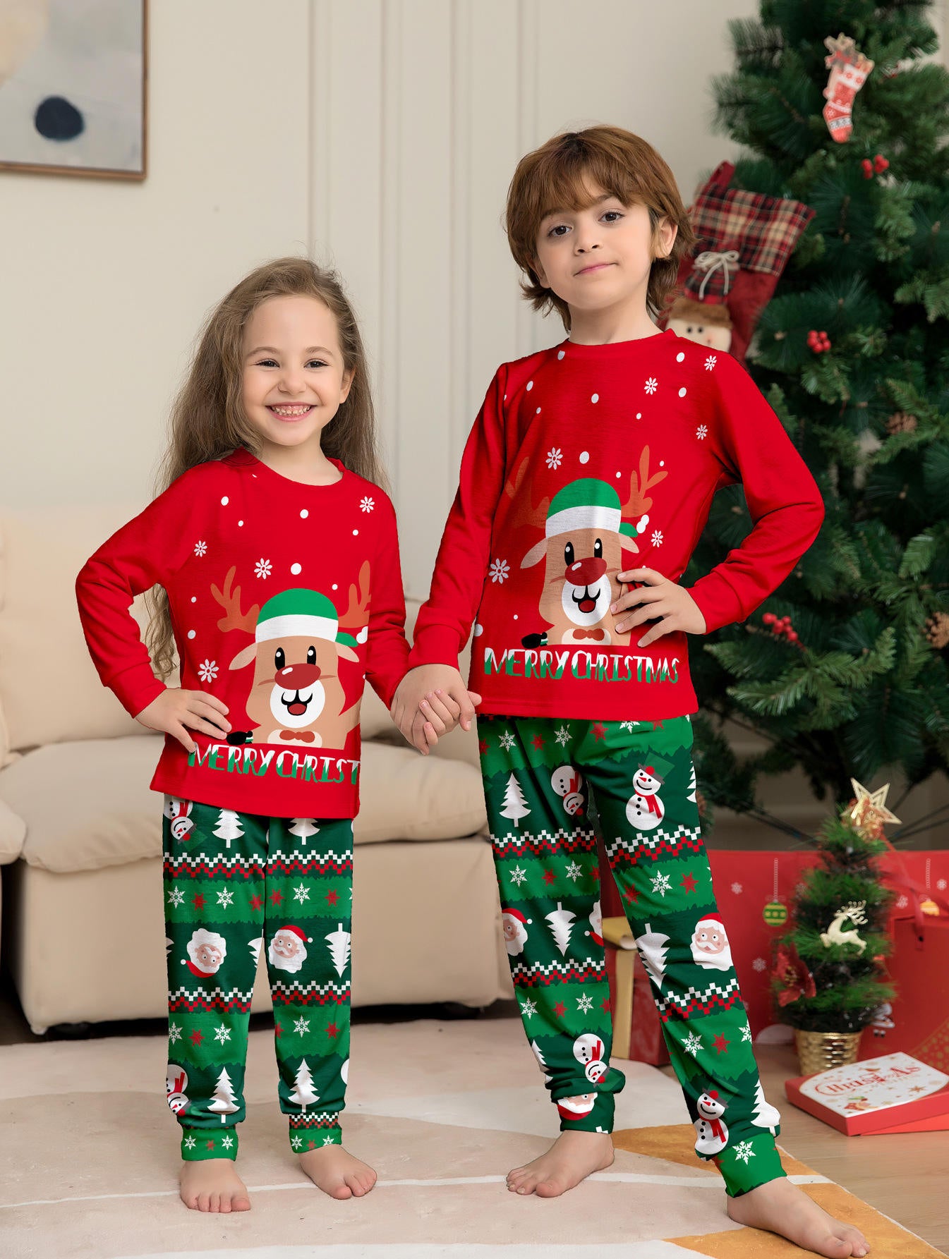 Family Clothing Set 2024 the New Cartoon Letter Christmas Printing Christmas Parent-child Outfit a Parent-child Outfit Pajamas