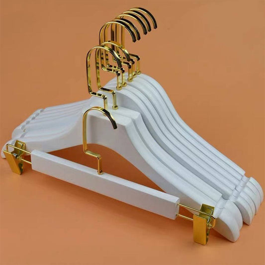 Lavinia Wholesale Factory Sale Custom Logo White Wood Hanger Clothes Hanger With Silver Gold Hook Wooden Hangers