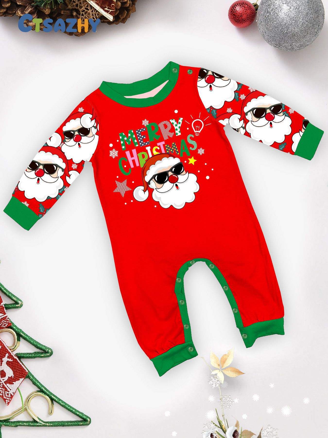 Winter Parent-Child Clothing Long Sleeve Christmas Printing Pajamas Home Wear Cartoon Santa Claus Clothes Set