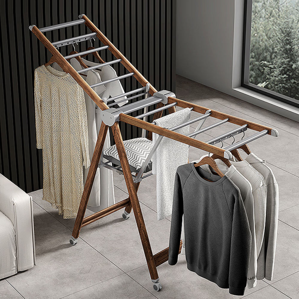 Simple Portable Rolling Foldable Black Cloth Rack Luxury Collapsible Aluminum Folding Butterfly Clothes Drying Rack for Hanging