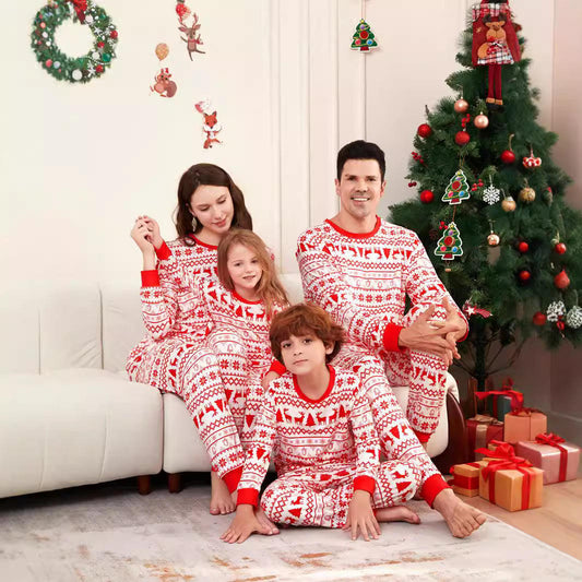 Christmas Family Pajama Matching Sets Breathable Soft Cartoon Snowflake Deer Print Elastic Waist for Parent-Child Outfit