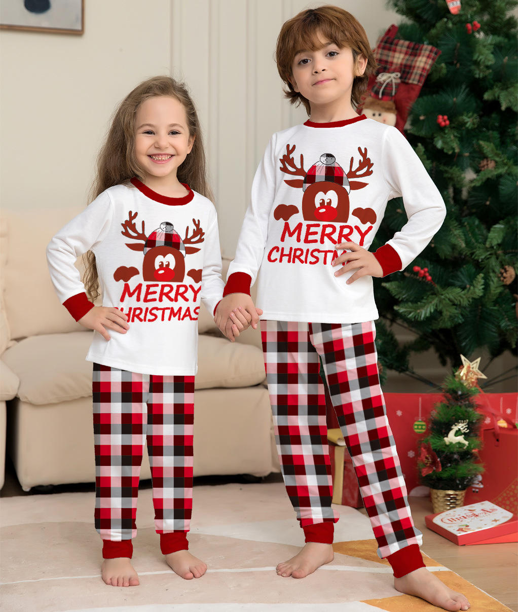 Latest Kids Christmas Pajamas Long Sleeves Gride Christmas Family Matching Pajamas 2022