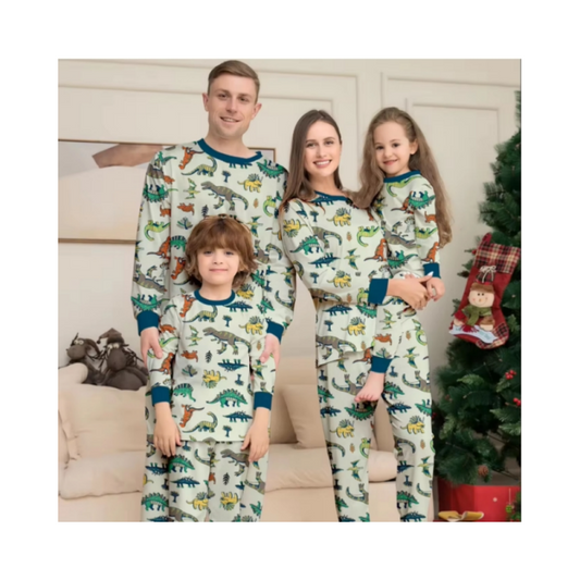 Hot Sell New European and American Animal Dinosaur Set Autumn Christmas Parent Child Clothing Printed Home Clothing Pajama Set
