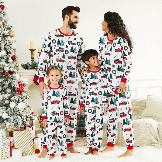 Custom Christmas Family Matching Outfit Pajamas Set Wholesale Casual Long Sleeves Bamboo Pajamas for Baby Girls and Boys