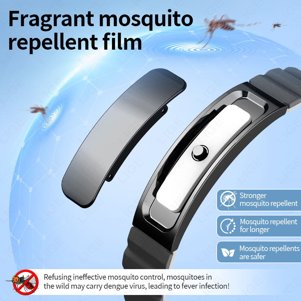 LIGE BWS3 Insect Repellent Smart Wristband Non-Screen Silicone Smart Bracelet Waterproof Sports Women Men Anti Mosquito