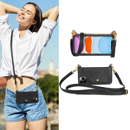 Flip Card Holder Wallet Mobile Phone Cover Vegan Leather Strap Lanyard Detachable Crossbody Phone case for iphone Samsung