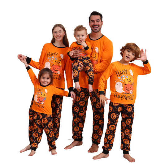 Customized Cotton Stripe Pumpkin Print PJs Sets 2 Pieces Loungewear Adult Kids Halloween Pajamas for Family