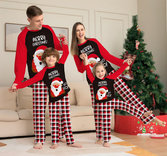 New Santa Claus Printed Thermal Knitted Pajamas Red and Black White Plaid Matching Christmas Parent-Child Family Home Wear