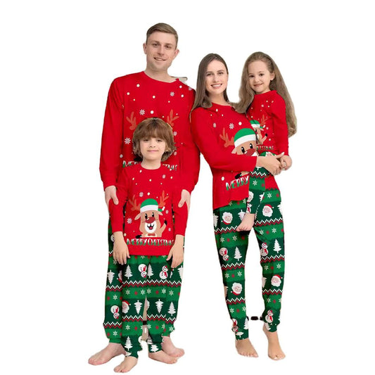 Family Clothing Set 2024 the New Cartoon Letter Christmas Printing Christmas Parent-child Outfit a Parent-child Outfit Pajamas