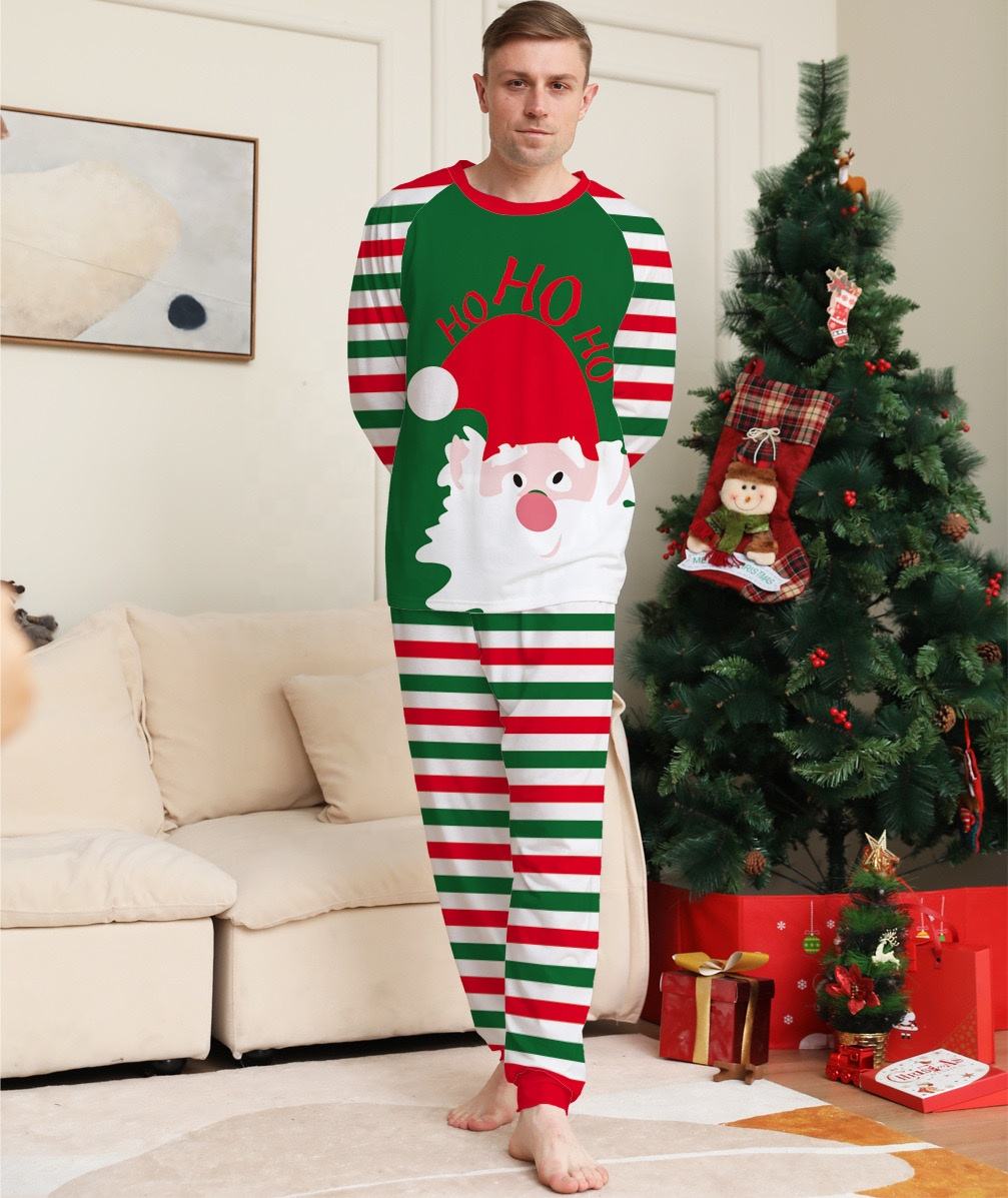 2024 Newest Santa Print Parent and Child Matching Pyjamas Set Long Sleeves Family Christmas Loungewear
