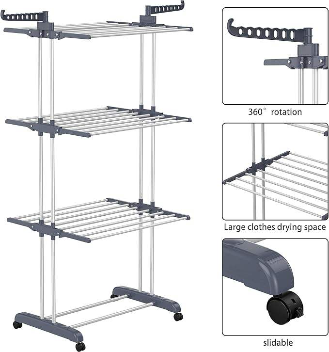 Movable Drying Rack 4-Tier Clothesline Extendable Vertical Clothes Airer Foldable Floor Towel Laundry Rack Wholesale