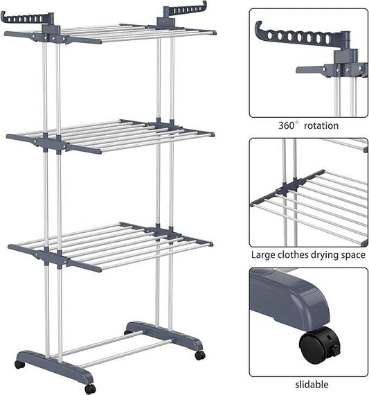 Movable Drying Rack 4-Tier Clothesline Extendable Vertical Clothes Airer Foldable Floor Towel Laundry Rack Wholesale