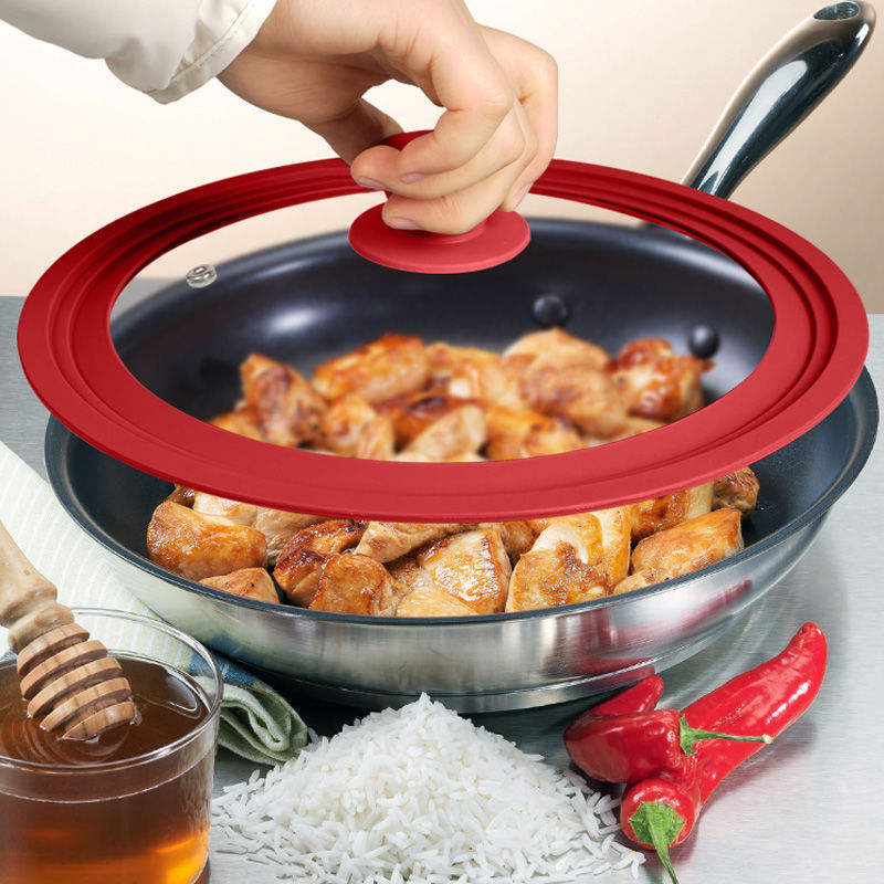 Multi Size Universal Universal Round Pot Cover Cookware Lids Silicone Tempered Glass Pot Lid