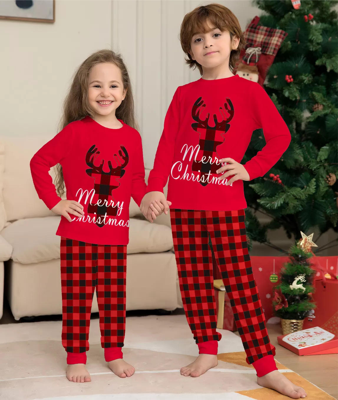 US Size Marry Christmas Milk Cotton Family Pajamas and Pet's Clothes Parents and Kids' Pajamas