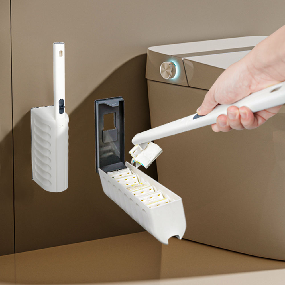 BOOMJOY 2025 Disposable Toilet Brush with 100% Biodegradable Wood Pulp Refill Heads Eco Friendly Toilet Brush Wall Mounted
